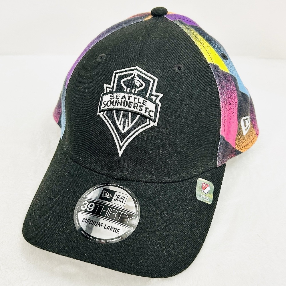New Era Seattle Sounders FC Team Logo 39THIRTY Stretch Hat Cap M/L Black MLS